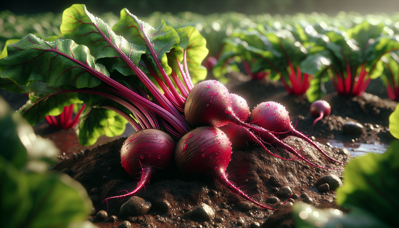 Légumes en B dans un jardin naturel en 3D avec textures et ombres réalistes.