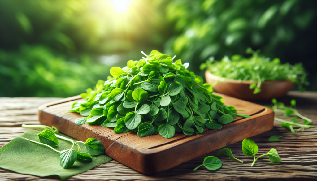 Légume F frais sur planche bois avec lumière naturelle, fond vert flou.