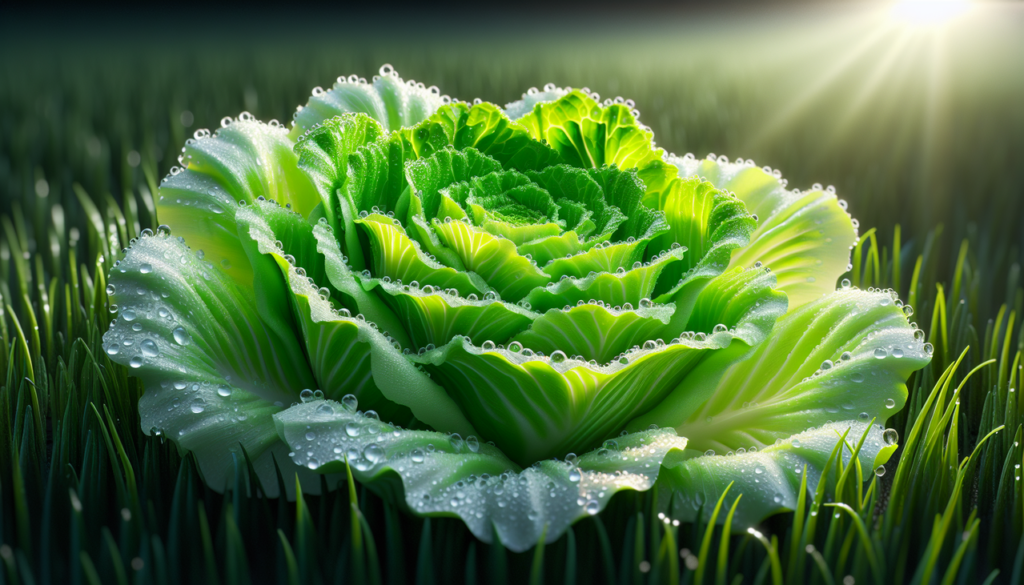 Afficher un légume en I avec des feuilles vertes, des gouttes d'eau et de la texture.