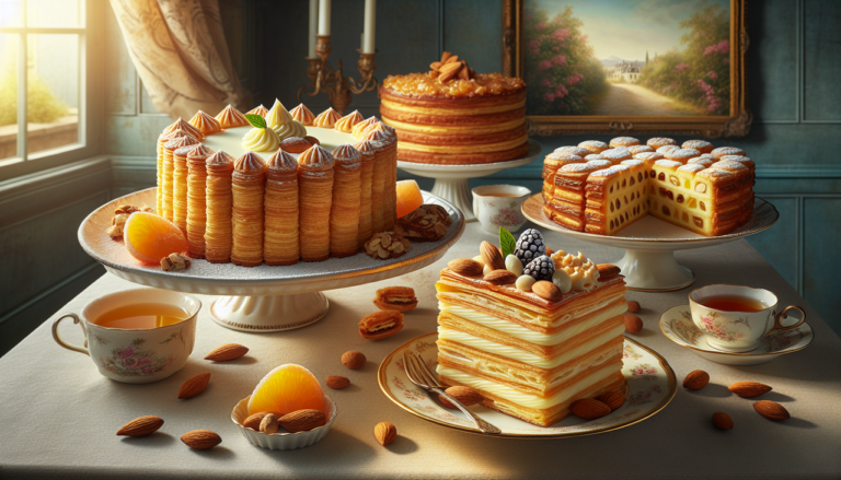 Gâteau Napoléon et Nantais, assortis sur une table élégante.