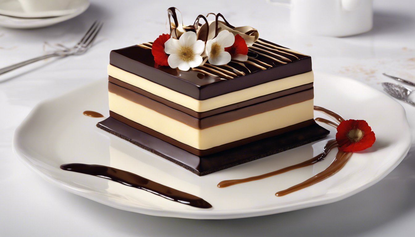 plongez dans l'univers sucré de pierre hermé avec son célèbre opéra, un dessert exquis alliant le goût intense du chocolat et la légèreté du biscuit moelleux. une expérience gustative incontournable pour les amateurs de pâtisserie !